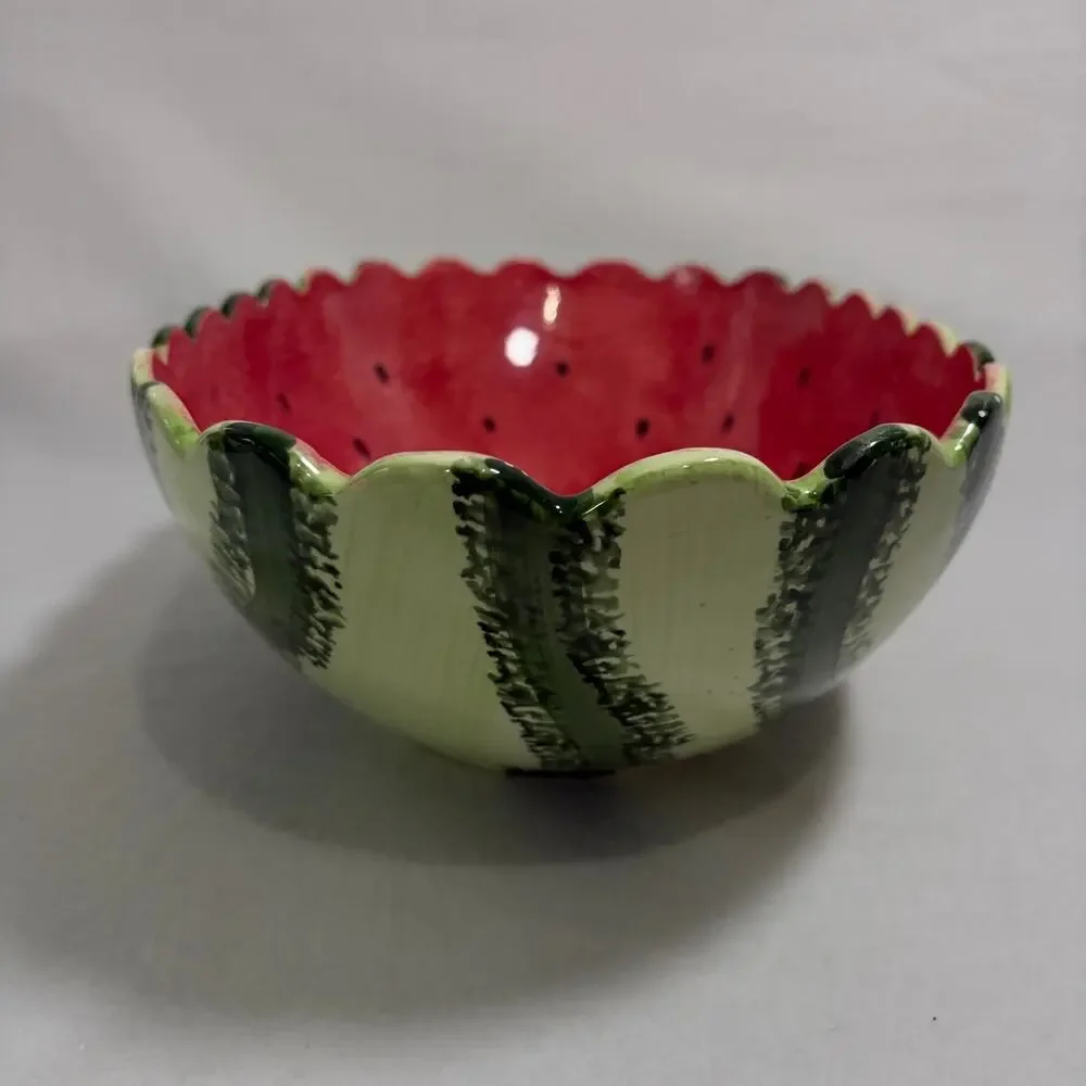 Watermelon Decorative Serving Bowl Set Ceramic with 3 Small Bowls Cookout BBQ